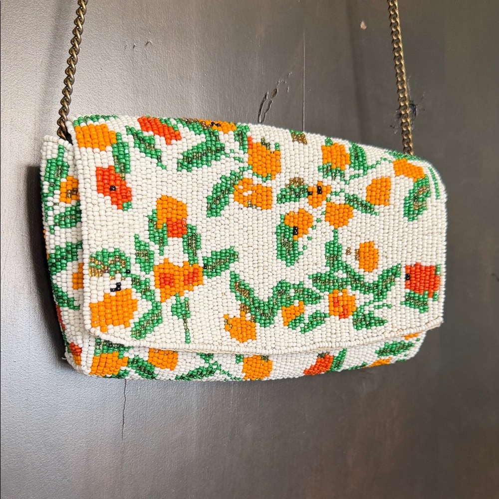 Anthropologie Vera Neumann Beaded Foldover Clutch Floral Chain Strap
 8” x 5” - Picture 2 of 6